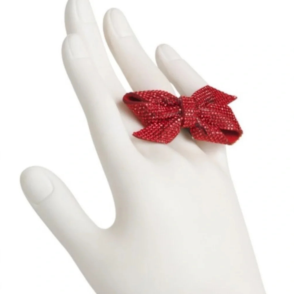 Betsy Johnson Christmas Ribbon Bow Sparkly Red Crystals Stretch Hardware…